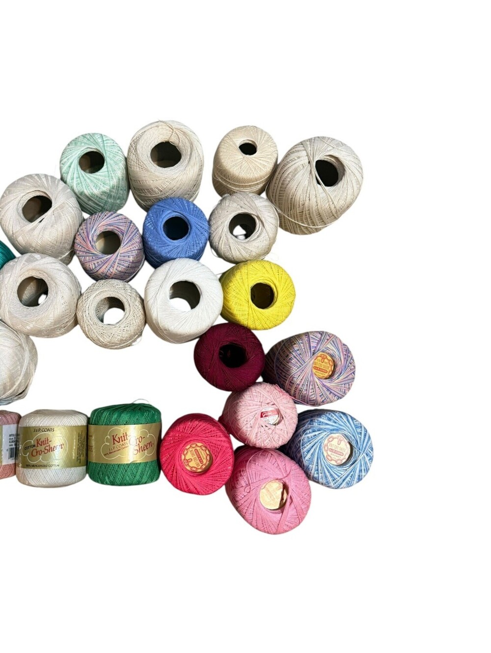 J&P Coats Knit-Cro-Sheen Cotton Crochet Thread Assorted Colors Lot